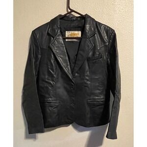 Tigers Genuine Leather Blazer Jacket Womens 15 16 Black Single Breasted